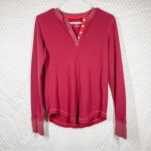 Pact Red Maroon Thermal Knit‎ Organic Cotton Long Sleeve Henley